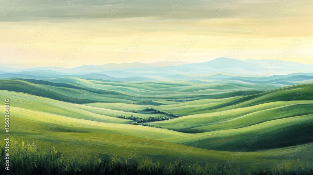 Serene Green Valley Landscape with Rolling Hills Serene Green Valley Landscape with Rolling Hills