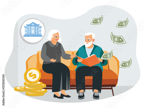 A mature business couple plans their retirement fund and saves it in the bank.