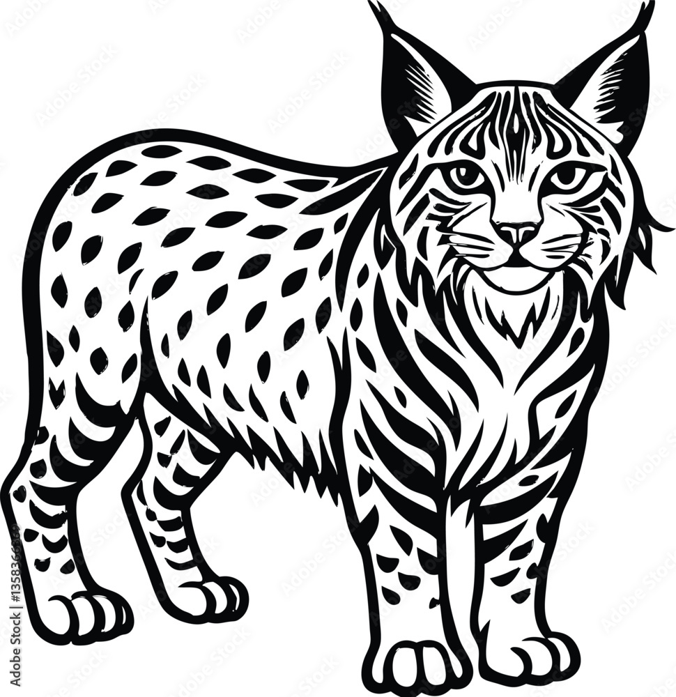 Fototapeta premium silhouettes of bobcat, wildcat bobcat line art silhouette vector illustration