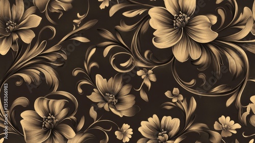 Gold And Brown Vintage Floral Seamless Pattern