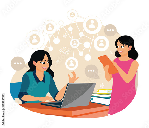 Manager talks and assigns tasks to employees on the phone.