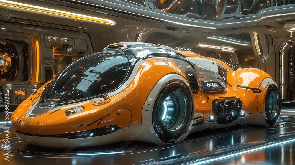 Fototapeta premium Futuristic Concept Car in a Sci-Fi Garage