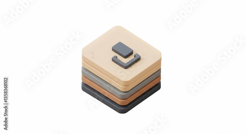Stack of Colorful Squares with Download Icon Isometric View