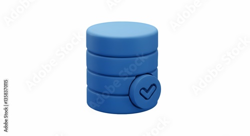 Blue Stacked Disk with Check Mark Graphic for Database Concept
