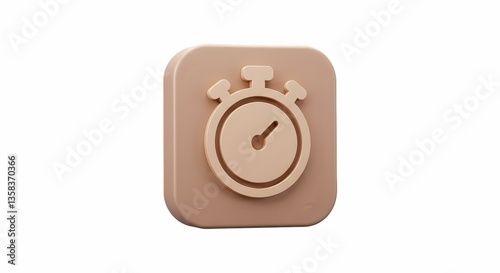 Stopwatch Icon on Rounded Square Platform Minimalist Style Illustration