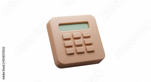 Beige Calculator with Display and Buttons on a White Background