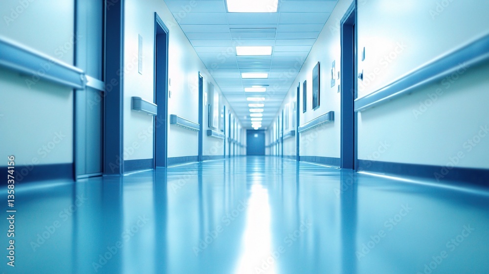 Long Empty Hospital Hallway with Bright Lights and Clean Walls Long Empty Hospital Hallway with Bright Lights and Clean Walls