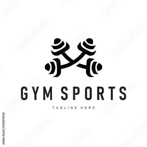 gym fitness sports logo design with minimalist black silhouette concept gym muscle symbol illustration template