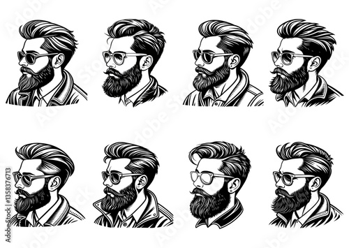 (Diverse Men's Faces with Beards and Hairstyles Vector Set)