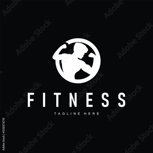 gym fitness sports logo design with minimalist black silhouette concept gym muscle symbol illustration template