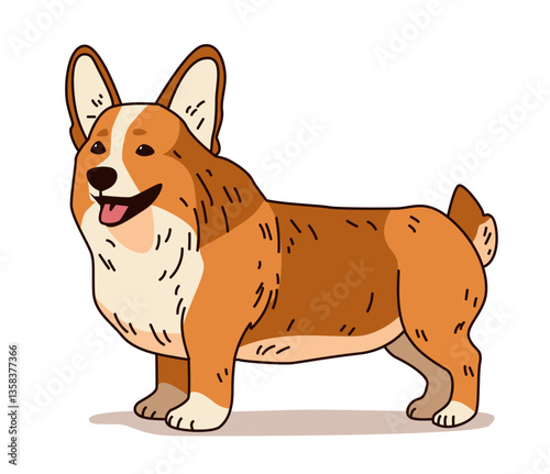Corgi dog cartoon style illustration showing a happy standing corgi with a white background perfect for pet-themed projects and designs