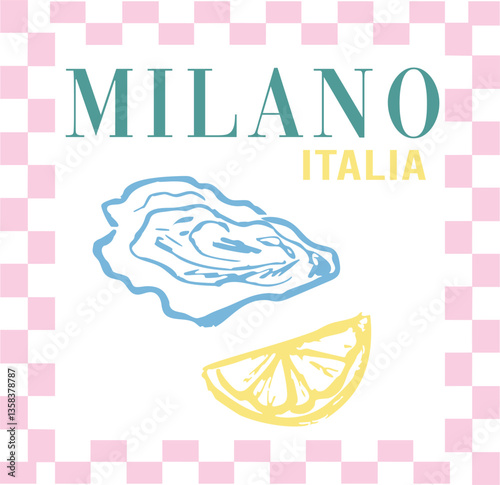 milano lemon oyster lemon cute doodle  wine wavy slogan trendy wine  italy Italia shell limon cute checker modern trending Tee t-shirt logo slogan graphic artwork typography tote badge