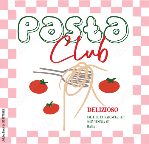 Pasta lover cute doodle vino wine wavy slogan trendy wine tomato italy Italia spaghetti fork cute checker modern trending Tee t-shirt logo slogan graphic artwork typography tote badge emblem novelty