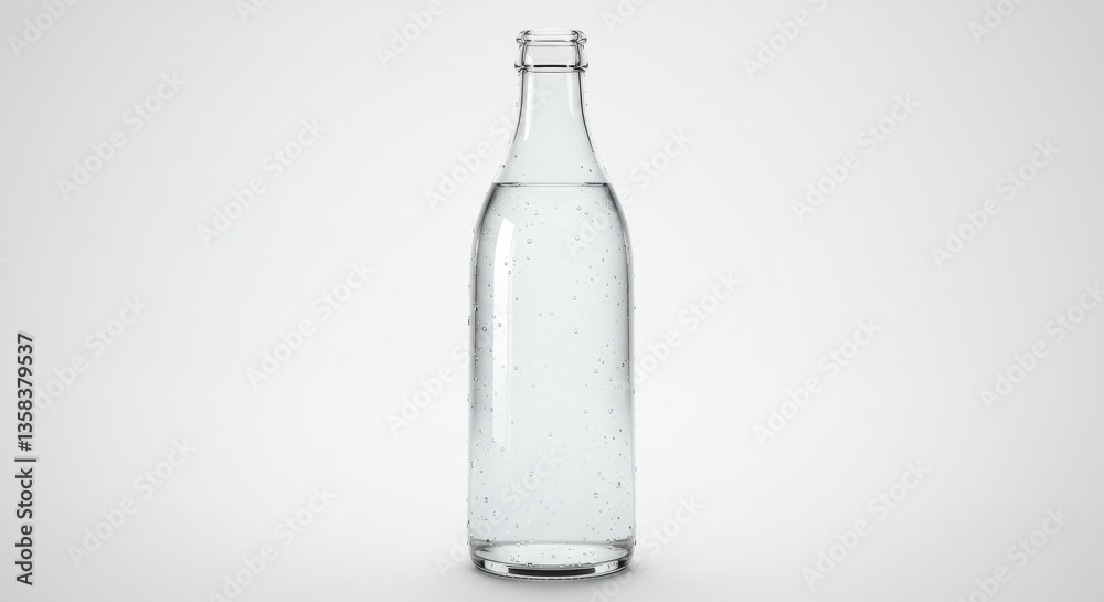 Clear Glass Bottle Of Sparkling Beverage On White Background Clear Glass Bottle Of Sparkling Beverage On White Background