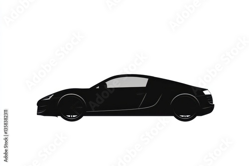 Sleek Black Sports Car Silhouette on a Minimalist White Background