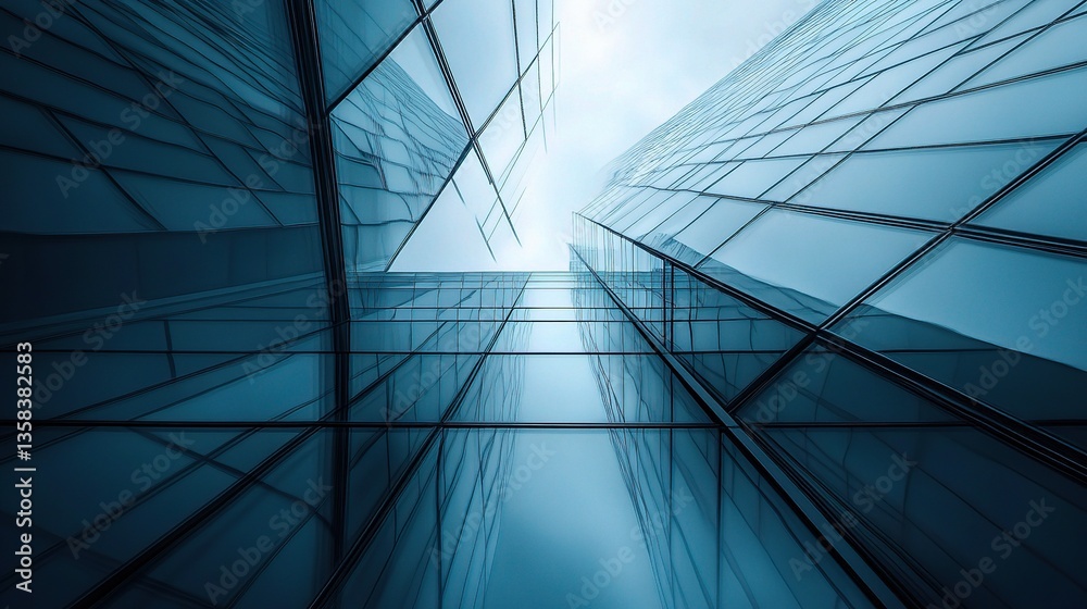 Obraz premium Modern Glass Architecture with Tall Buildings and Sky Reflections