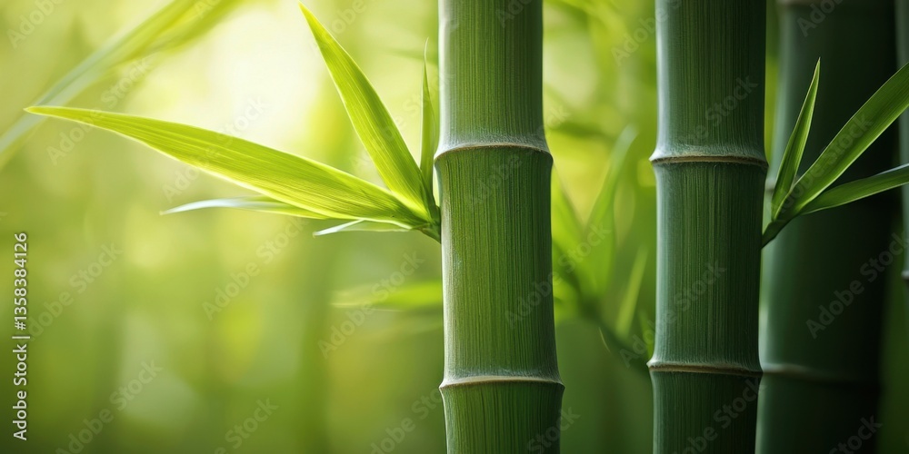 Fototapeta premium Lush green bamboo forest background in a tranquil atmosphere.