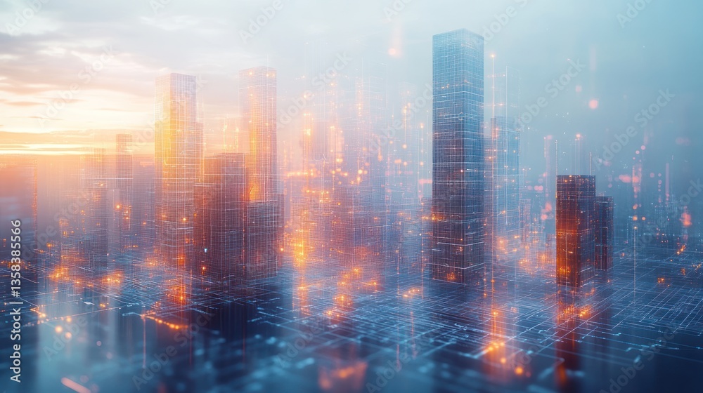 Futuristic Cityscape: Dawn of Digital Metropolis Futuristic Cityscape: Dawn of Digital Metropolis