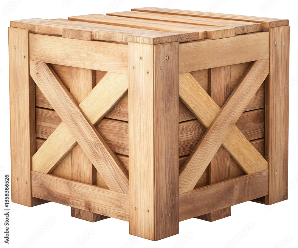Wooden storage crate with cross bracing design isolated on transparent background. Wooden storage crate with cross bracing design isolated on transparent background.