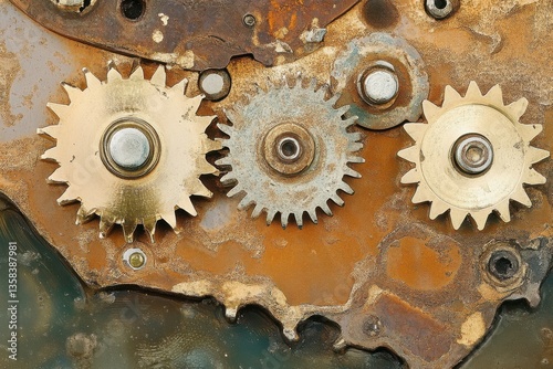 Close-Up of Rusty Gears and Cogs with Vintage Mechanical Detail