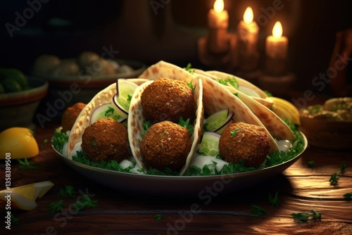 Falafel bread plate food.