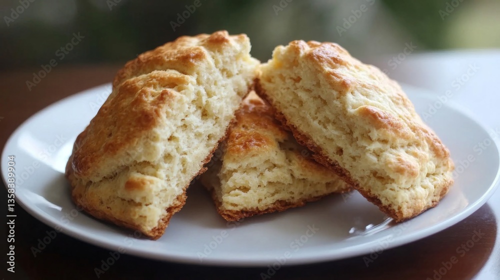 Golden Buttery Biscuits on White Plate Golden Buttery Biscuits on White Plate