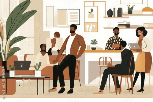 Modern Workspace with Diverse People Collaborating in Office Environment