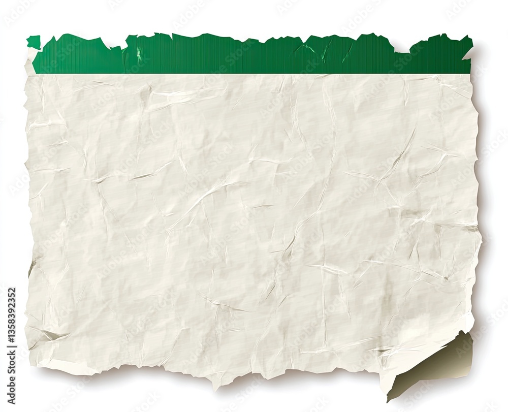 Torn, crumpled, aged paper with a dark green border Torn, crumpled, aged paper with a dark green border