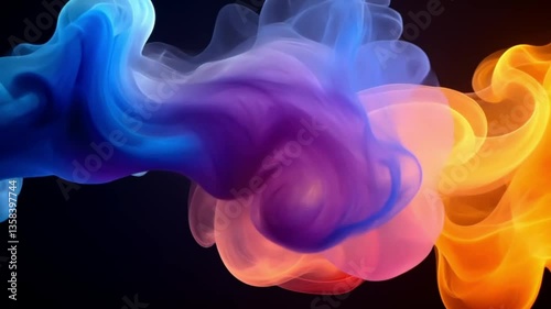 Abstract colorful smoke swirls on black background.  Possible use Digital art, graphic design