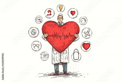 Doctor Holds Heart, Health Icons
