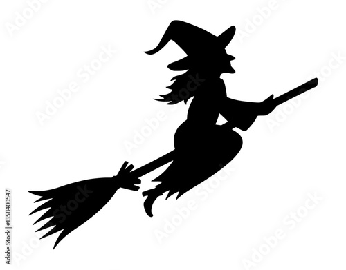 Witch Silhouette on Broomstick - Halloween Vector
