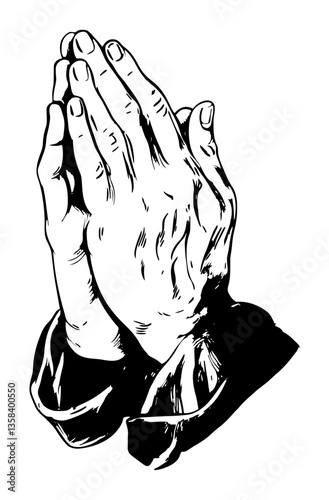 Prayer Hands Illustration - Vintage Style