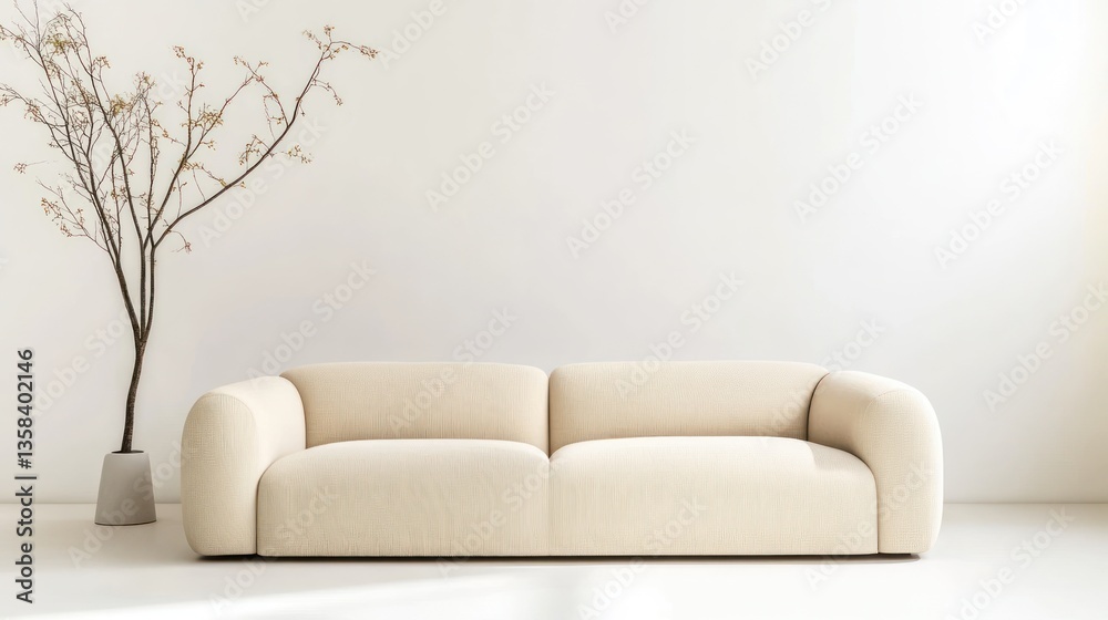 Fototapeta premium Beige Sofa in Minimalist Interior Design