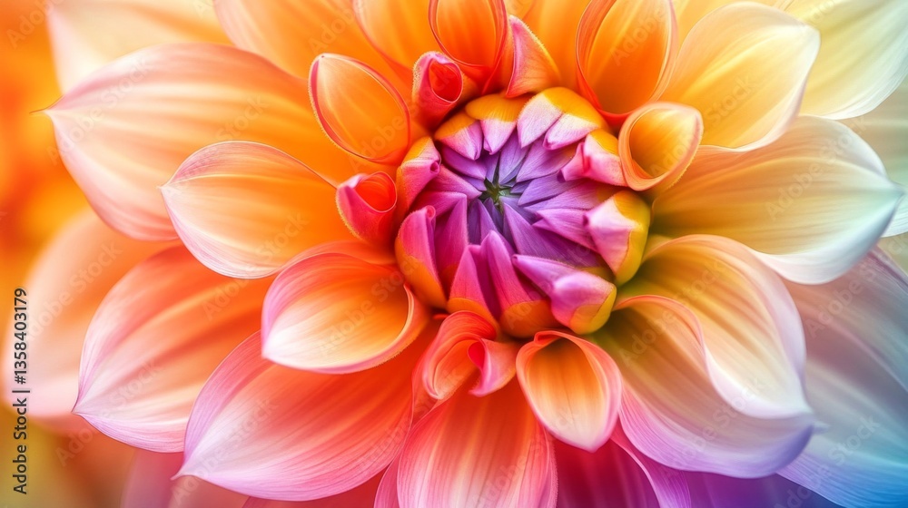 Obraz premium Close Up Of A Vibrant Rainbow Colored Dahlia