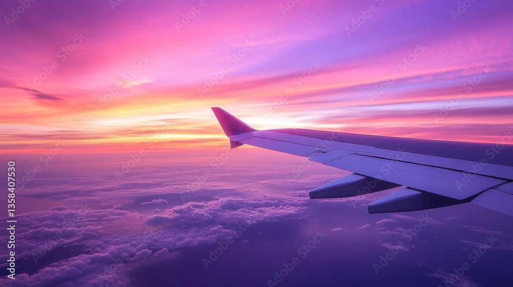 Obraz premium Sunset Flight: Aerial View of Wing and Clouds