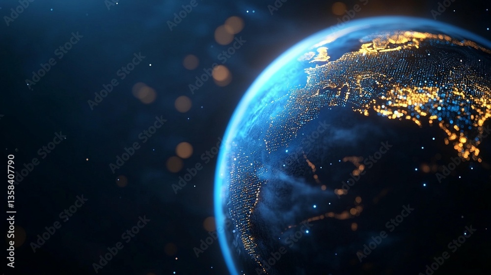 Obraz premium Earth at Night, Digital View, Space Background