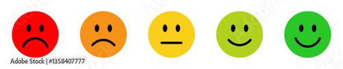 Rating emoji set. Feedback emoji collection. Feedback and rating emoji set. Very happy, happy, neutral, sad and very sad emojis icon set color with white background. Emoji, feedback, rating emoji.