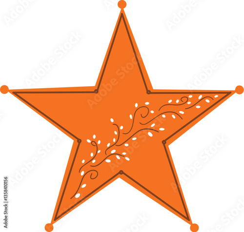 star pentagram orang with floral pattern