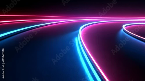 Abstract Neon Light Trails on Dark Surface with Blue and Pink Color Scheme