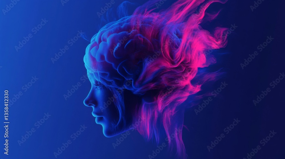 Abstract Profile of a Head with Pink and Blue Brain Nebula Abstract Profile of a Head with Pink and Blue Brain Nebula