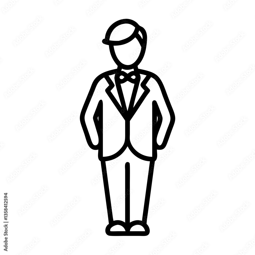 Groom in a tuxedo standing confidently against a simple background Groom in a tuxedo standing confidently against a simple background