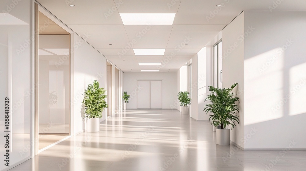 Fototapeta premium Clean and Modern 3D Render of an Empty Office Interior Space
