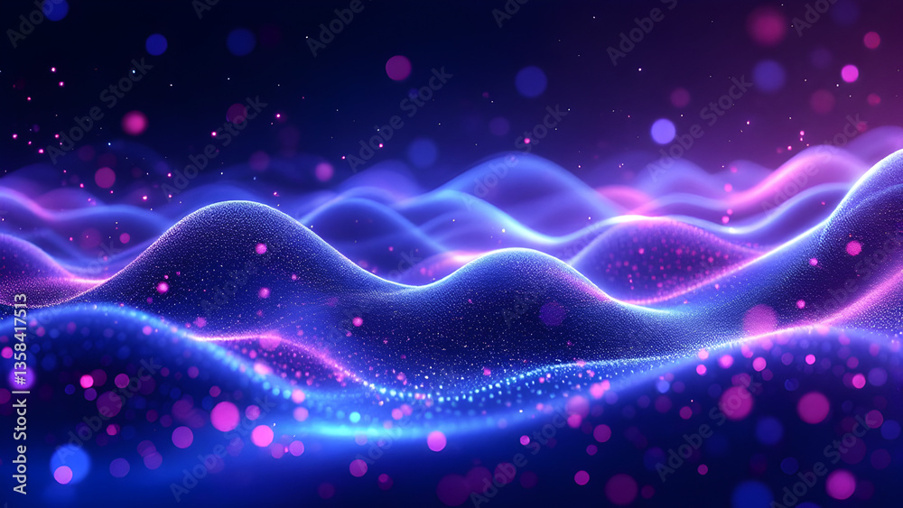 Fototapeta premium Futuristic Abstract Neon Waves in Purple and Blue – Dynamic 3D Digital Background for Technology, Innovation, and Cyber Concepts