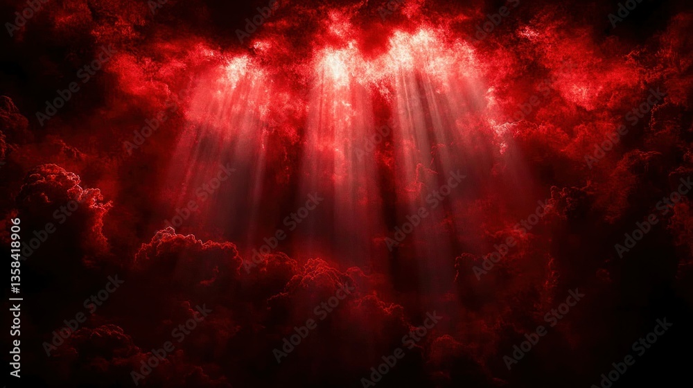 Fototapeta premium Crimson clouds, dramatic light rays