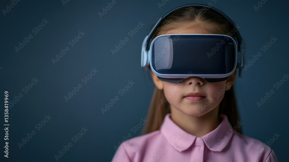 child wearing virtual reality goggles, immersed in digital experience, showcases future of learning and technology. expression reflects curiosity and engagement child wearing virtual reality goggles, immersed in digital experience, showcases future of learning and technology. expression reflects curiosity and engagement