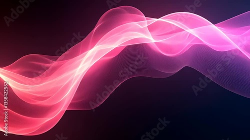 Abstract Neon Wave Form Composed Of Illuminated Particles On Black Background