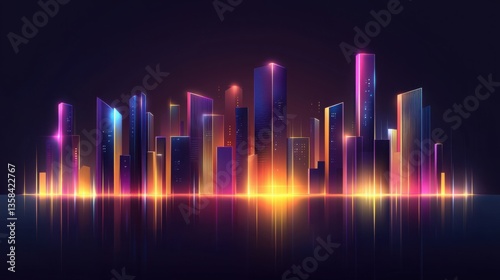 Abstract Futuristic Cityscape at Night with Glowing Lights and Vibrant Colors