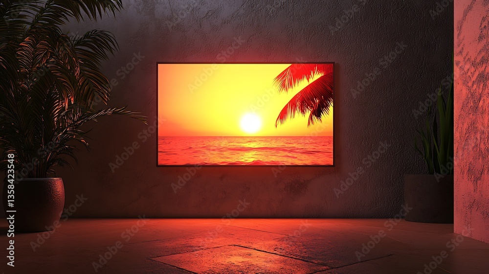 Fototapeta premium Sophisticated room with ISO standards for design featuring a wall decor setup that emphasizes a sleek minimalist poster in a contemporary frame creating a calming living space ambiance