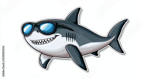 Cool anime-style shark sticker design with stylish sunglasses, perfect for summer fun and vibrant tropical aesthetics, adorable look