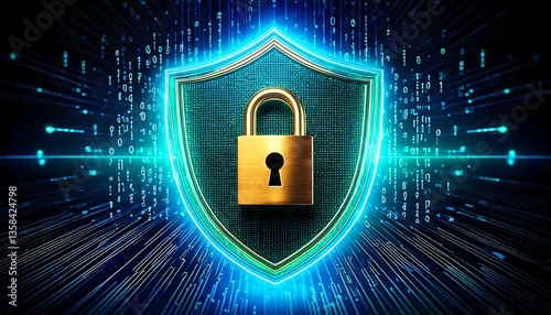 Glowing Golden Cybersecurity Concept in 8K Ultra-High Definition